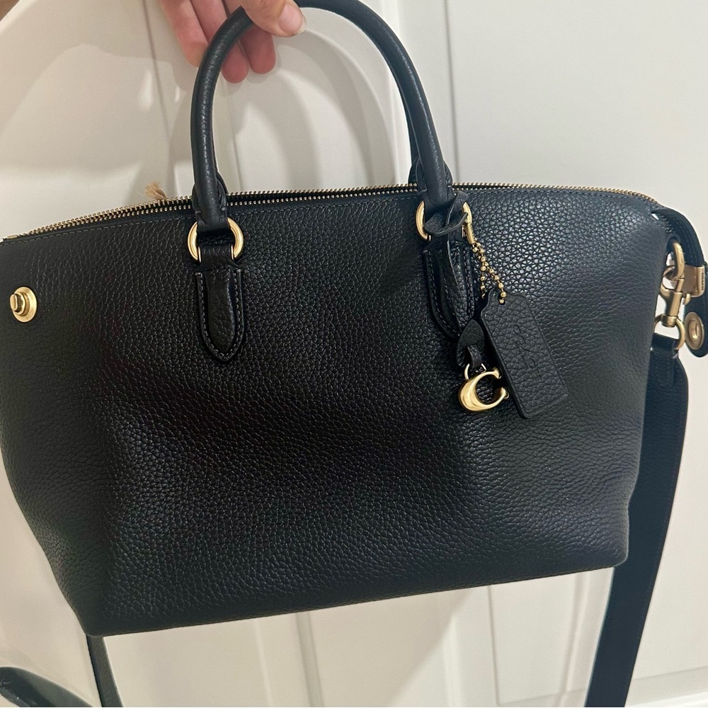 Coach Black Leather Satchel with Gold Accents - Picture 2 of 8